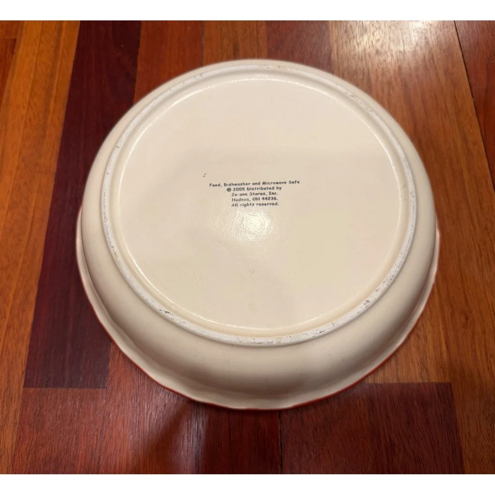 Jo-Ann Stores Ceramic Pumpkin Pie Recipe Dish Scalloped‎ Orange Rim 2005 Vintage